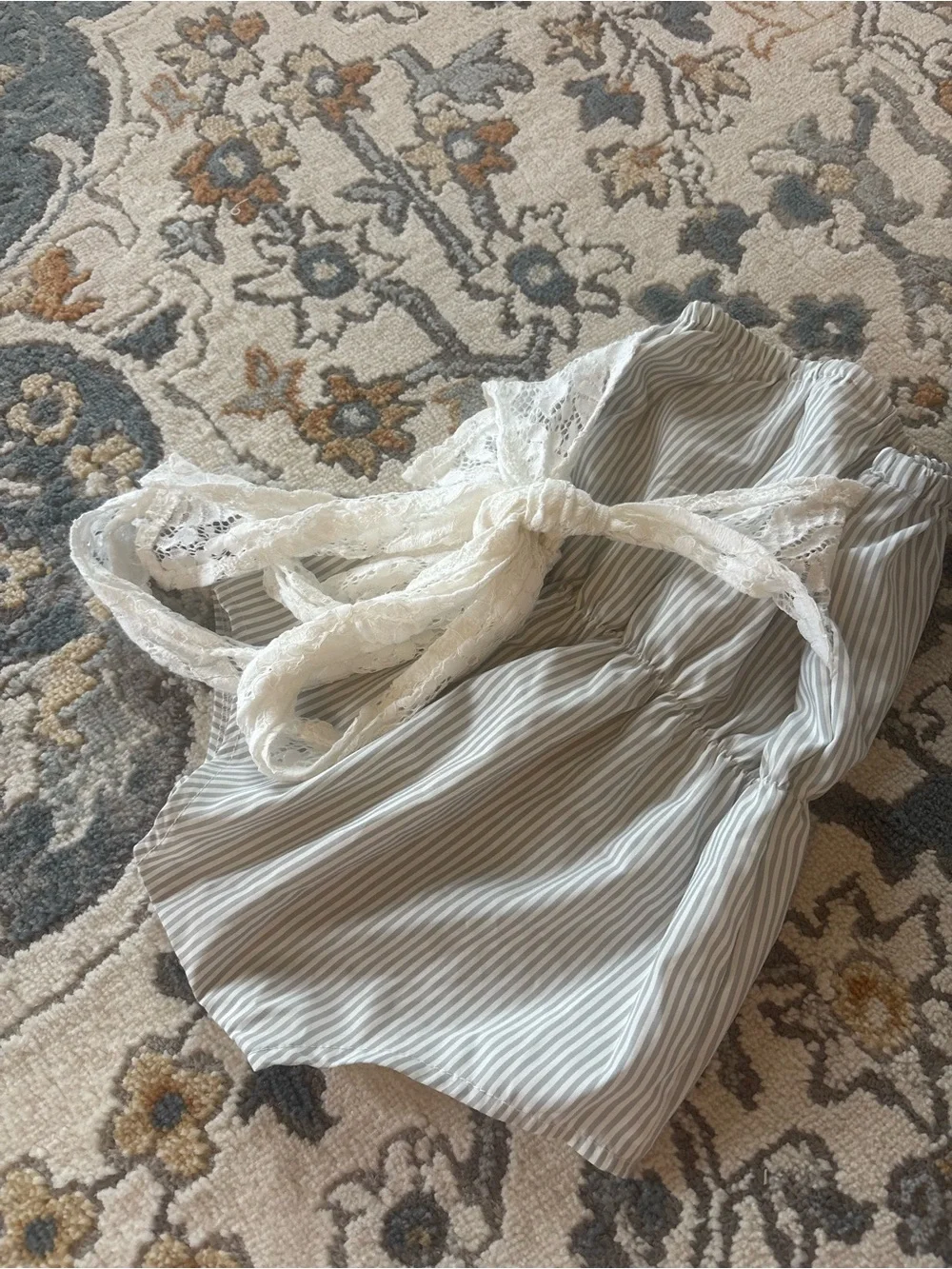 Striped Gray & White Baby Romper